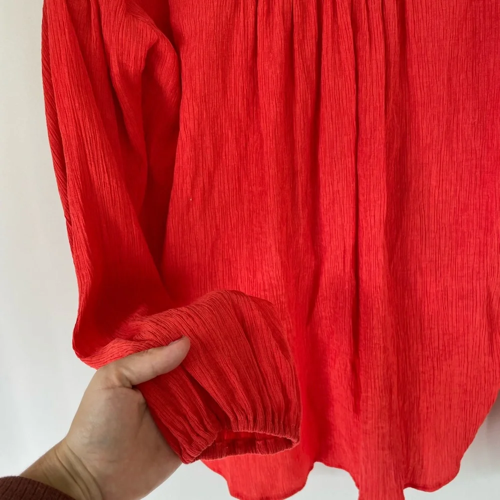 Free People S Red Gauzy Wrap Check On It Blouse Top - Picture 8 of 12